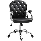 Vinsetto PU Leather Home Office Chair, Button Tufted Desk Chair with Padded Armrests, Adjustable Height and Swivel Wheels, Black