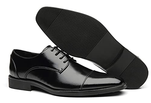 Dress Oxford Formal Shoes for Men Lace Up Cap Toe Black Burnished Toe PU Leather Anti-Slip Low Top Resistant Non Slip Block Heel Wedding(Black,10 M US)2