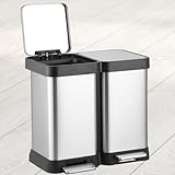 GarveeLife Küchenmülleimer 2 Fächer 20 L, Berührungsfreier Recyclingmülleimer mit Soft-Close-Pedal, Robuster Edelstahl, Dicht & Geruchsfrei, Silber