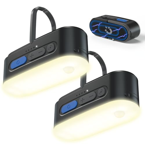 Bewegungsdetektor-Campinglichter, aufladbare Campinglaterne, tragbare hängbare Zeltlichter, IPX5-wasserdichtes Notlicht für Draußen, SOS-Modus, magnetische Arbeitslicht, 2 Stück