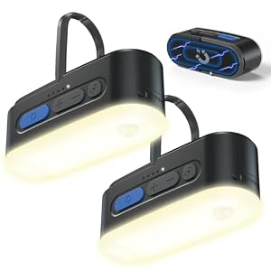 Clemas Motion Sensor Camping Lights,Rechargeable Camping Lantern, Portable Hanging Tent Lights,IPX5 Waterproof Emergency Light for Outdoor,SOS Mode Hurricane Power Outages,Magnet Work Light,2 Pack
