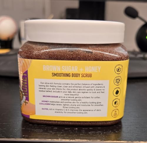 Image of Brown Sugar & Honey Body Scrub - Exfoliating & Hydrating Sugar Scrub With Collagen and Dates to Help Revive, Smooth, and Soften For Radiant Skin, Body Care Exfoliator & Cleanser, 21 oz