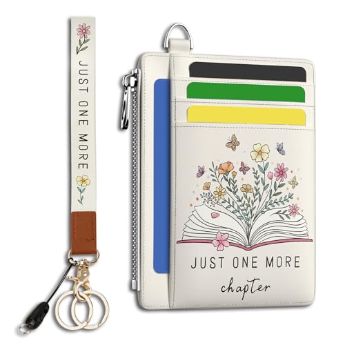 Image of Hancynir Book Lover Floral Flower Slim Wallet Women Credit Card Holder, RFID Blocking Front Pocket Wallet Wristlet Keychain Lanyard, Small Cute Mini Card Case, Thin Travel Zipper Coin PU Leather Gifts