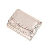 [SUMIME] ミニ財布 三つ折り財布 レディース メンズ コンパクト 約70g 軽量 小さい財布 RFID スキミング防止 お札入れ 小銭入れ カード収納6枚 手のひらサイズ ギフト （箔レザー シャンパンゴールド）