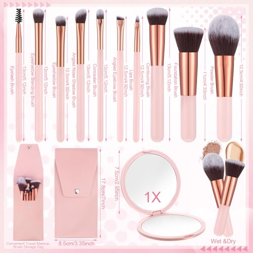 20PCS Travel Makeup Brush Set,10 Pcs Small Makeup Brushes with Mirror,Storage Bag and 8PCS Makeup Sponges for Home,Travel, Party - Thumbnail 3