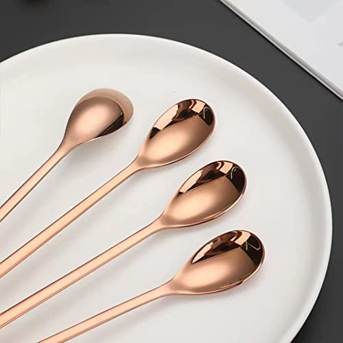 Long Handle Spoons,8-Inch Ice Tea Spoon, Coffee Stirrers,Ice Cream Spoon, Axiaolu Premium 18/10 Stainless Steel Cocktail Stirring Spoons, Set Of 4 Rose Gold #TOP2