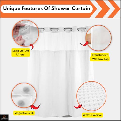 Image of Qlarity Covers Hookless Bathroom Shower Curtain with Waffle Fabric Snap-in Liner | Water Repellent & Machine Washable Magnetic Lock Curtain | (Whit, 4.5 x 7ft)