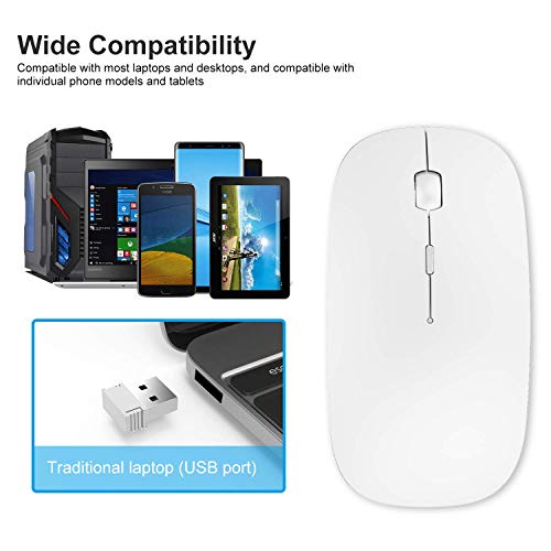 Shuguotu Wireless Mouse, 2.4G Slim Mute Silent Click Noiseless Optical Mouse With Usb Receiver And Type C Adapter Compatible With Notebook, Pc, Laptop, Computer, Macbook (White) #TOP3
