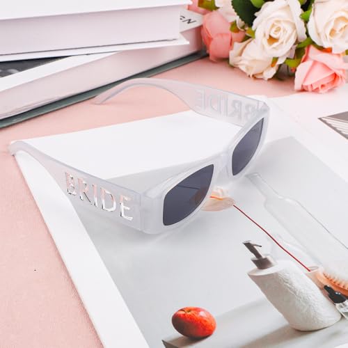 BOXOB Bride Sunglasses for Women, White Square Frame Bridal Sunglasses Bachelorette Party Accessories Bridal Shower Decor Bridesmaid Gifts Bride to Be Favors Bach Party Supplies3