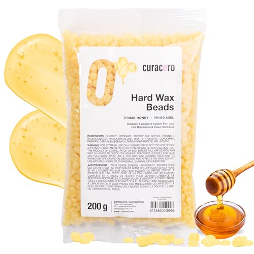Curacoro Italian Wax Beans - 200g Hard Wax Beads for Full Body Hair Removal on Face, Body, Brazilian, Bikini, Legs, Underarms, Skin-Friendly Waxing Beads for Women & Men, Made in Italy (Honey)