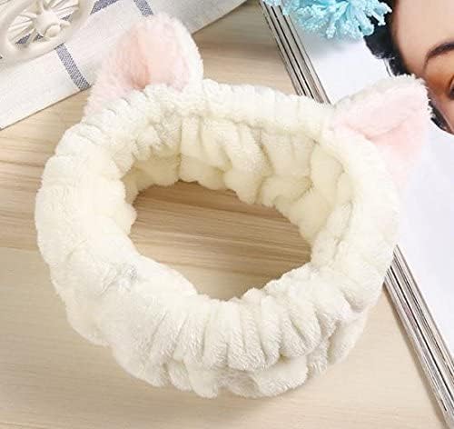 Miniatura 2 de Encantadora banda para el pelo de ducha súper suave, ideal para lavar la cara o maquillaje (juego de 2, gato rosa claro + blanco))