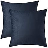 Mixhug Set of 2 Cozy Velvet Square Decorative Throw Pillow Covers for Couch and Bed, Midnight Blue,...