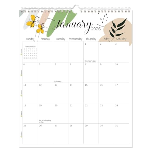 Guasslee Vertical Wall Calendar 2026, Jan. 2026-Jun. 2027, 18-Month Boho Paper Calendar Spiral Bound, Hanging Monthly Planner Wall for Office School Home Easy Organizing, 14" X 11.5"