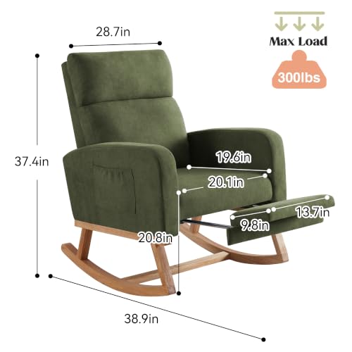 Image of HCHAIRH Rocking Chair Nursery, Nursing Rocking Chairs with Foot Rest for Mom Nursery, Glider Rocker Chair with Footrest and High Backrest for Living Room, Bedroom, Dark Green