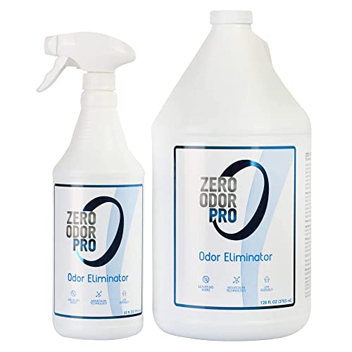 Image of Zero Odor –Professional Odor Eliminator Bundle- Eliminate Extreme Air & Surface Odor– Patented Molecular Technology Best for Strong, persistent odor- Smell Great Again, 32oz & 128oz Refill White