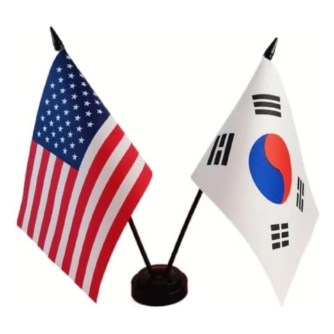 Zigvert US American South Korea Friendship Table Flag, USA & South Korea Desk Flag, Korean Table Flag, Korean Flags for Room Display,American & South Korea Twin Flag Set- US Korea Combination Flag Cover