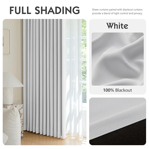 Image of FMFUNCTEX 100% Blackout Curtains for Bedroom, White Back Tab Curtain 108 Inches Long Drapery Thermal Insulated Curtains for Living Room, Black Out Drapes Rod Pocket Room Darkening 2 Panels