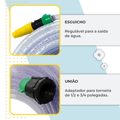 Mangueira de Jardim Trançada Cristal com Esguicho e União/Adaptador de Torneiras (50 metros)