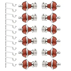 GRIVAN Stainless Steel & ABS Curtain Bracket Parda Holder with Support 1 Inch Rod Pocket Finials Designer Door and Window Rod Support Fittings, Curtain Rod Holder? (Pair of 6, Maroon)