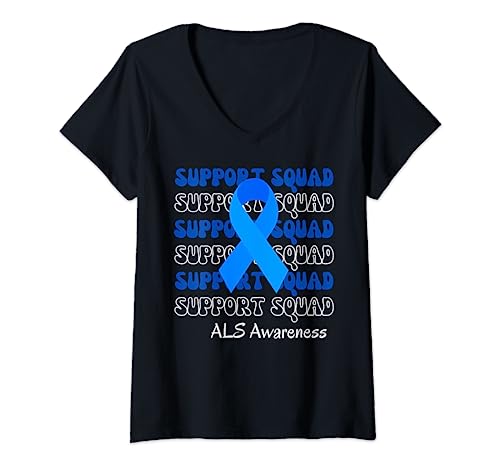 Mujer Support Squad Als Awareness Month - Flor de lazo azul Camiseta Cuello V