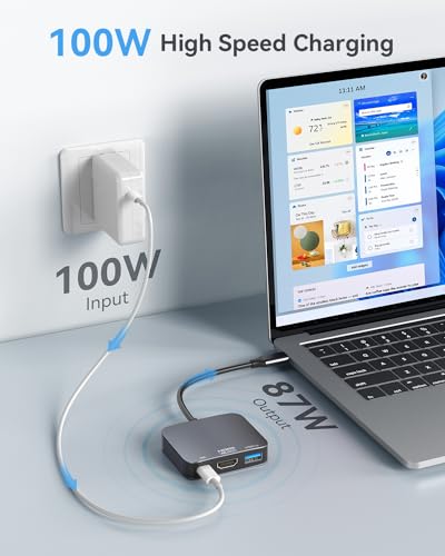 Image of vilcome USB C to HDMI Adapter【4K@60HZ】, HDMI to USB C Adapter Multiport with USB Type C PD & USB 3.0 Port, Compatible for MacBook Pro /Air, iPad Pro /Air, Dell XPS, iPhone 15 Pro /Max, Android (Gray)