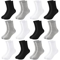 Witwot 12 Pairs Boys Socks Kids Sports Socks Unisex Breathable School Athletic Socks for Children Toddler 2-13 Years White Black Gray