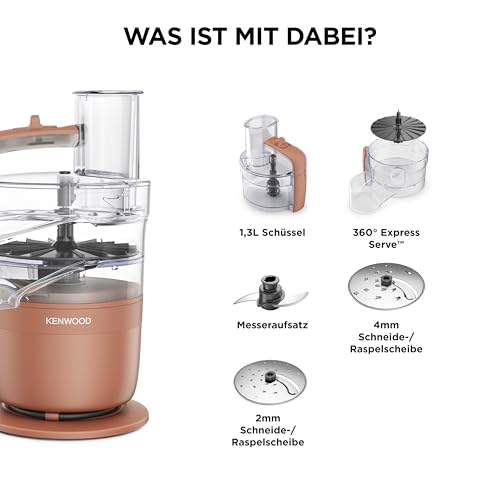 Kenwood MultiPro Compact - Processeur alimentaire avec Express Serve, lame en acier inoxydable, disques pour couper et râper, fonction Pulse, rouge argile (FDP23.140RD)