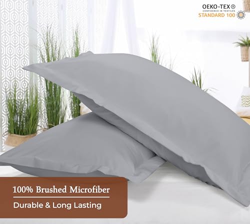 Image of Royale Linens Pillow Shams 2 Pack Queen Size 20x30 Inch - Brushed 1800 Microfiber - Bed Pillow Shams, Wrinkle Resistant Super Soft and Cozy - Back Overlap Closure - Oxford Pillowcase (Queen, Silver)
