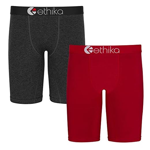 Ethika Mens Staple Boxer Brief | 2-Pack Heather and Red (AST, Small)