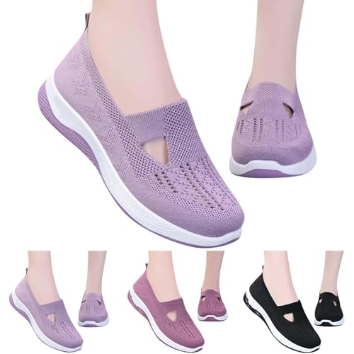 Orthopedic Shoes for Women,Women's Woven Breathable Soft Sneakers Arch Support Walking Flying Diabetic Foam Womens Comfortable Non Slip Food Service Lightweight Nurse Sport Sneaker2