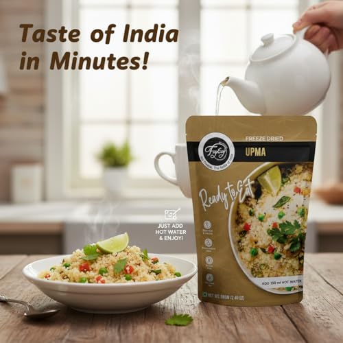 Image of FzyEzy Gourmet Freeze-Dried Upma - Authentic South Indian Breakfast Delight | Instant Ready-to-Eat Savory Semolina Meal | No Preservatives | Gluten-Free | Rich Traditional Flavor & Aroma | Just Add Hot Water | 68g Pack