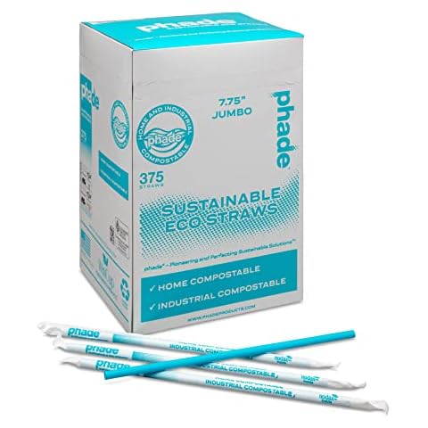 phade Eco-Friendly 7.75" 375 Count Jumbo Drinking Straws - Sustainable Marine Biodegradable Compostable Individually Wrapped, 1 Pack Cover