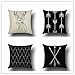 Zestaw 4 poszewek na poduszkę 60 x 60 cm, biało-czarne, dekoracyjne poszewki na poduszki, na sofę, do salonu, sypialni