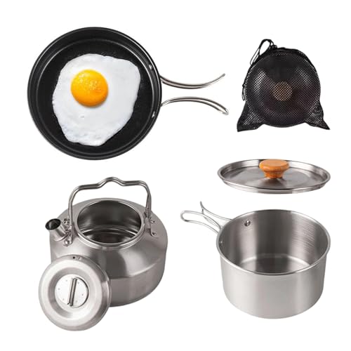 Menaje de Camping | 3 Ollas De Acero Inoxidable Antiadherentes con De Almacenamiento,Set De Cocina para Camping - para Exterior Senderismo Picnic Viaje Cocina