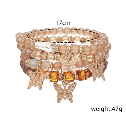Image of COLORFUL BLING 4-5Pcs Adjustable Cute Butterfly Stackable Stretch Bracelet Multilayer Bohemian Crystal Beads Strand Wrap Bracelet Statement Jewelry Gifts for Women