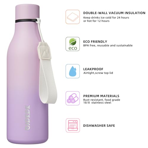 Image of BJPKPK Insulated Water Bottles, 18 oz Stainless Steel Metal Water Bottle with Strap, BPA Free Leak Proof Jugs, Mugs, Flasks, Reusable Thermal Flasks for Sports & Travel, Dreamy Purple