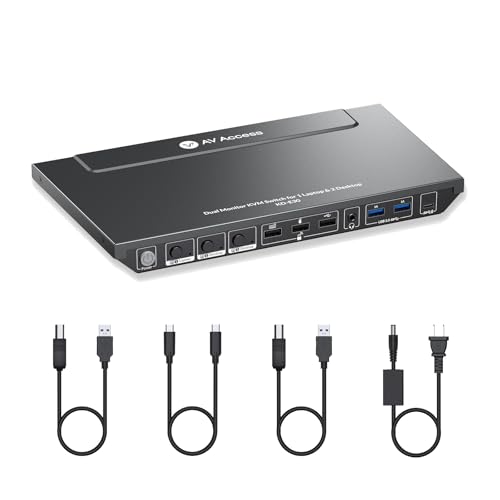 AV Access Docking Station KVM Switch 1 Laptop & 2 Desktop PCs, Dual 4K@60Hz Monitors, EDID Emulation, 100W USB-C Charging, Gigabit Ethernet,High Refresh Rates,Ideal for Gaming, Office & Crea