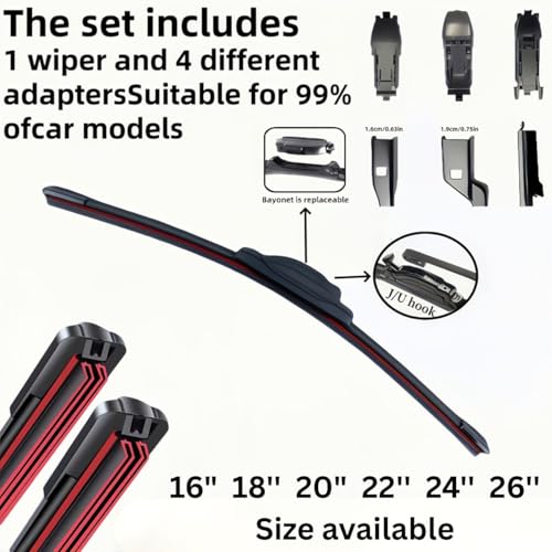 Image of 26 inches Four Strips Premium Car Windshield Wiper Blade with Pair of Wiper Hole Protector Pad, Wipers Rubber for Car Accessories, Universal Frameless Blades