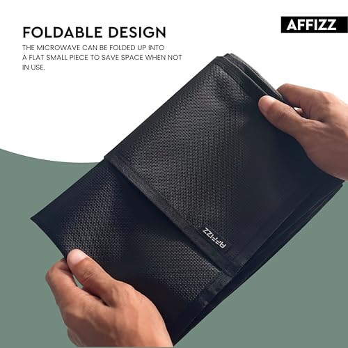 Image of Microwave Cover Top - Waterproof Dustproof Polyester Oven Cover for Kitchen with 4 Side Pockets, Modern Design, Black (100 x 35 cm)