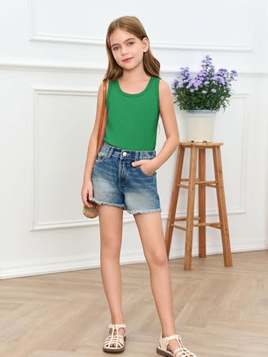 Image of Haloumoning Girls Tank Tops Kids Summer Crewneck Sleeveless Shirts Dancewear 5-14 Years