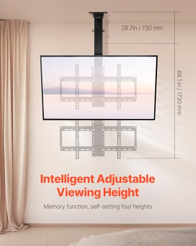 Image of VEVOR Motorized Ceiling TV Mount, TV Wall Mount for 32 to 55 Inch TV, Electric Adjustable Ceiling TV Mount, Motorized Flip Down TV Mount Bracket with Max VESA 24 x 16 in, Fits TVs Up to 120 lbs