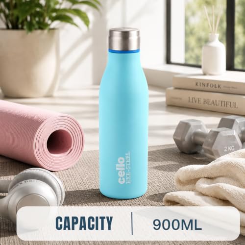 Image of CELLO Gem Stainless Steel Water Bottle for Daily Use 900 ml Blue | Easy to Carry & Clean, Rust Proof Leak Proof Freezer & Fridge Safe Single Wall Steel Water Bottle for School Kids, Travel & Office