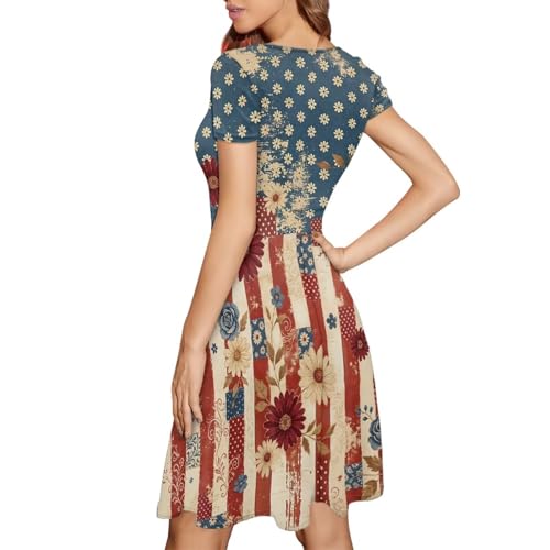 Image of AFPANQZ Womens Casual Summer Lightweight Vintage Dress Short Sleeve Midi Dress Knee-Long Luxury Formal Dress