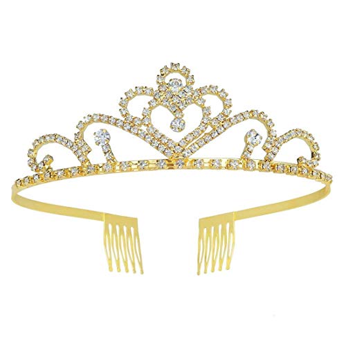 Metal Princess Crown Gold Tiara Crystal for Girls Women Halloween Cosplay Birthday Party Costume Hair Accessories