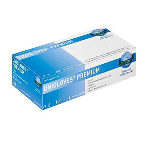 Unigloves - Guantes desechables de vinilo (100 unidades, sin polvo)