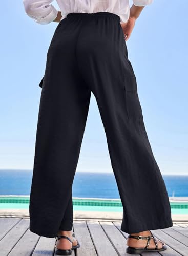 EVALESS Women Palazzo Pants Summer Casual Wide Leg High Waist Lounge Flowy Beach Trousers Travel Vacation Outfits3