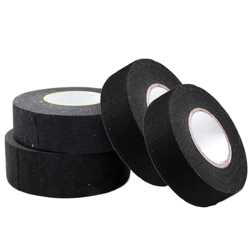 FAYAHAR 4 Piezas Cinta Aislante, Cinta de Tela Adhesiva Prueba de Calor para Automóviles Cables, Acústico y Protección de Cables para Automóviles y de Circuitos,19 mm x 25 m (Negra)