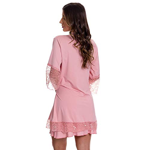 Camisola Amamentação com Robe de Manga 7/8 em Microfibra e Renda - DR202-301