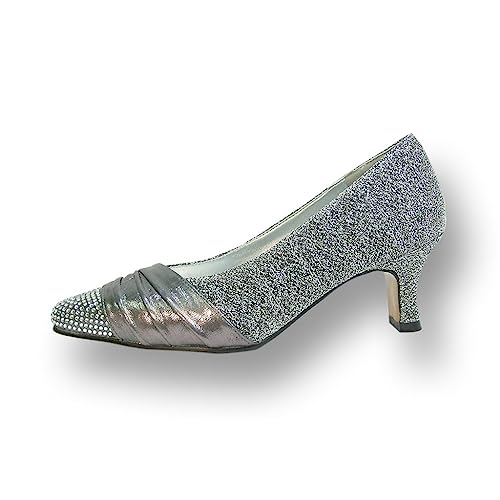 Floral Dolly Women Wide Width Rhinestone Toe Cap Glittery Metallic Pumps3