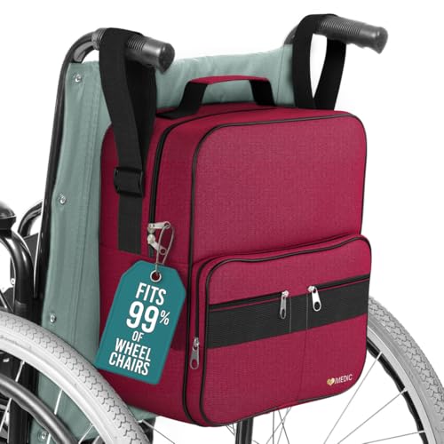 iMedic Deluxe Wheelchair Bag - Wheelchair Backpack – Wheelchair Bags for Back of Chair - Electric Wheelchair Accessories - Wheelchair Storage - Wheelchair & Mobility Scooter Bags & Baskets - Wine